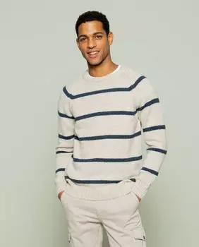 Мужской свитер с круглым вырезом в бежевую полоску Scotta 1985, бежевый