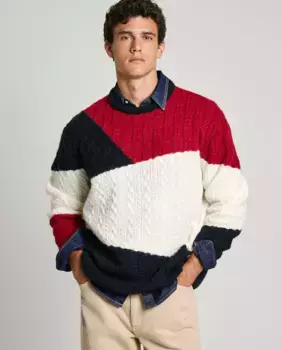 Мужской свитер с круглым вырезом в стиле колор-блок Pepe Jeans, мультиколор