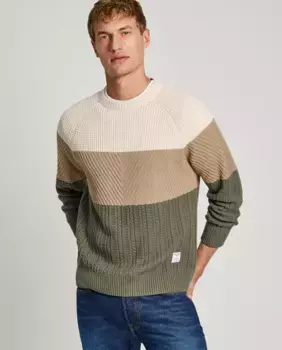 Мужской свитер с круглым вырезом в стиле колор-блок Pepe Jeans, цвет Verde Militar