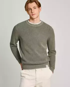 Мужской свитер с круглым вырезом вязки моховой вязки Pepe Jeans, зеленый
