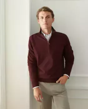 Мужской свитер с лебединым вырезом на молнии из мериносового хлопка Emidio Tucci, цвет Granate