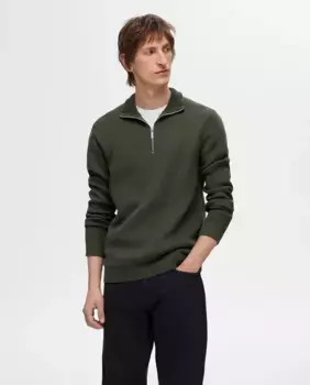 Мужской свитер с молнией на шее из 100% органического хлопка Selected, цвет Verde Militar