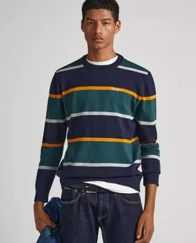 Мужской свитер с полосатым принтом и круглым вырезом Pepe Jeans, темно-синий