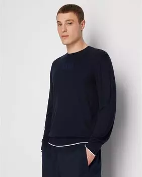 Мужской свитер с соответствующим логотипом на груди Armani Exchange, темно-синий