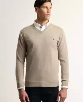 Мужской свитер с V-образным вырезом бежевого цвета Valecuatro, бежевый