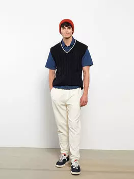 Мужской свитер с V-образным вырезом и узором без рукавов LCW Casual