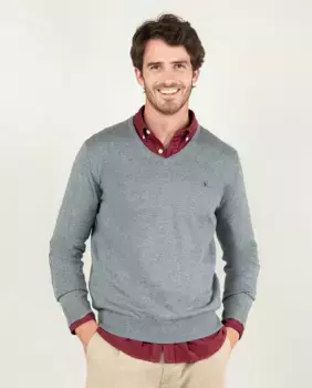 Мужской свитер с V-образным вырезом и заплатками на локтях El Ganso, серый