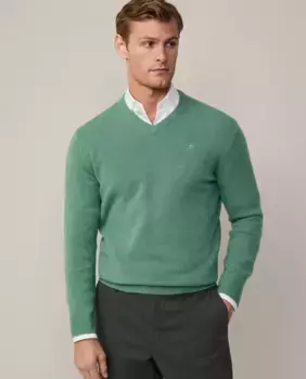Мужской свитер с V-образным вырезом и вышитым логотипом Hackett, зеленый