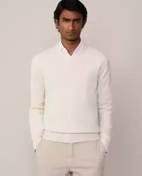 Мужской свитер с V-образным вырезом и вышитым логотипом Hackett, белый