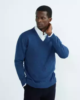 Мужской свитер с v-образным вырезом и жаккардовым узором в виде ромбов Mirto, цвет Azul ndigo