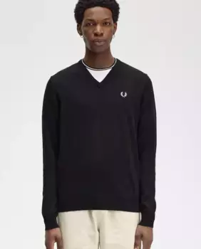 Мужской свитер с V-образным вырезом и логотипом Fred Perry, черный