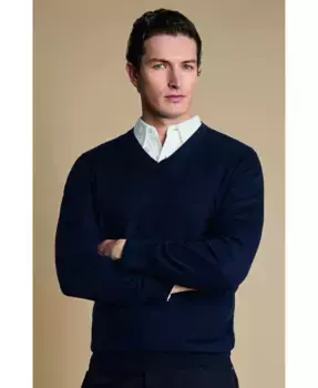 Мужской свитер с V-образным вырезом из чистой мериносовой шерсти Charles Tyrwhitt, синий