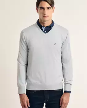 Мужской свитер с V-образным вырезом серого цвета Valecuatro, серый