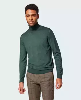 Мужской свитер с воротником из тонкой мериносовой шерсти Pierre Cardin, темно-зеленый