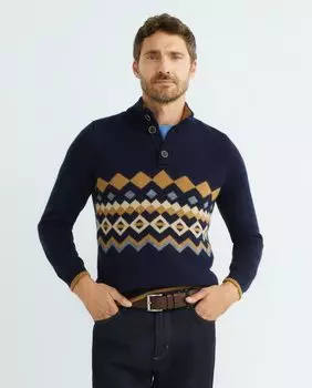 Мужской свитер с воротником Perkins Pertegaz, темно-синий