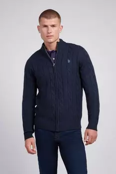 Мужской свитер с воротником стойкой на молнии с косами U.S. Polo Assn, синий