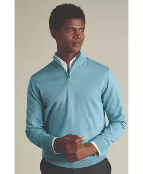 Мужской свитер с воротником-стойкой на молнии и длинным рукавом из мериносовой шерсти Charles Tyrwhitt, синий