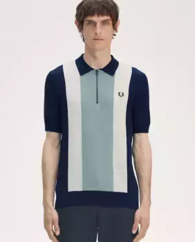 Мужской свитер с вырезом поло и застежкой-молнией Fred Perry, синий