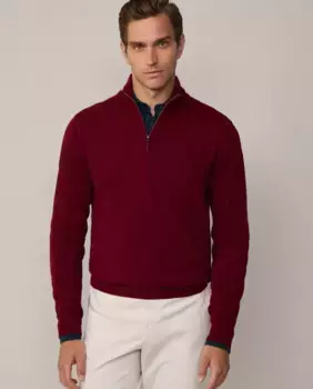 Мужской свитер с высоким воротником и нашивками на локтях Hackett, красный