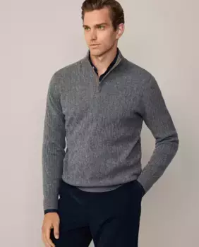 Мужской свитер с высоким воротником и застежкой-молнией до половины Hackett, темно-серый