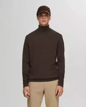 Мужской свитер с высоким воротником из 100% хлопка Selected, темно-коричневый