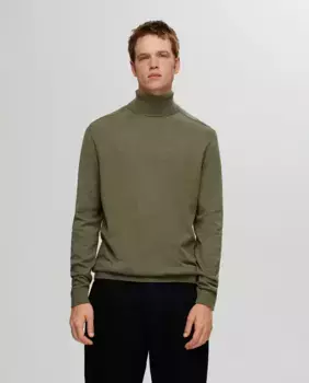 Мужской свитер с высоким воротником из 100% хлопка Selected, цвет Kaki