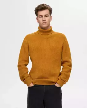 Мужской свитер с высоким воротником из 100% органического хлопка Selected, коричневый