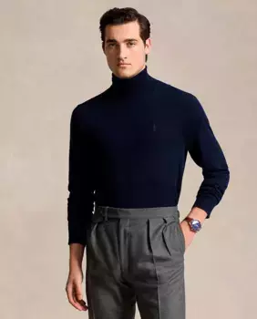 Мужской свитер с высоким воротником из шерсти мериноса Polo Ralph Lauren, темно-синий