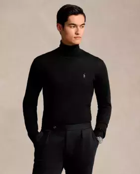 Мужской свитер с высоким воротником из шерсти мериноса Polo Ralph Lauren, черный