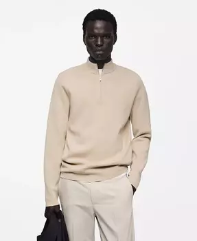 Мужской свитер с высоким воротником на молнии MANGO, коричневый/бежевый