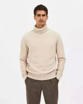Мужской свитер с высоким воротником Selected, кремовый