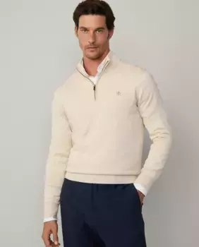 Мужской свитер с высоким воротом и вышитым логотипом Hackett, белый