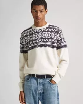 Мужской свитер с жаккардовым принтом и круглым вырезом Pepe Jeans, белый