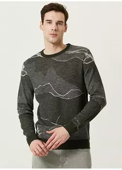 Мужской свитер Slim Fit цвета хаки с круглым вырезом Network