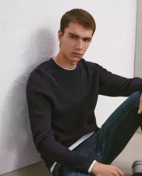 Мужской свитер со структурой Easy Wear, темно-синий