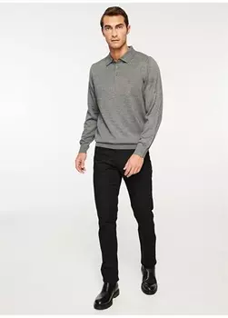 Мужской свитер стандартного серого меланжевого цвета с воротником поло Beymen Business