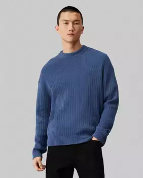 Мужской свитер свободной вязки в рубчик свободного кроя Calvin Klein Jeans, синий