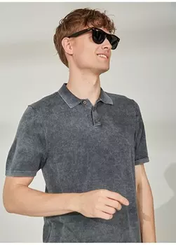 Мужской свитер узкого кроя антрацитового цвета с воротником поло Gmg Frenze