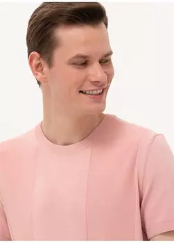 Мужской свитер узкого кроя из жаккарда пыльной розы с круглым вырезом Pierre Cardin