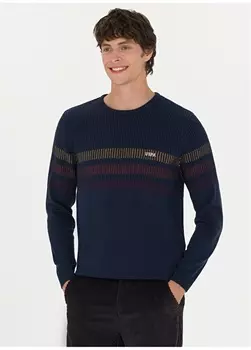 Мужской свитер узкого кроя темно-синего цвета с круглым вырезом U.S. Polo Assn.