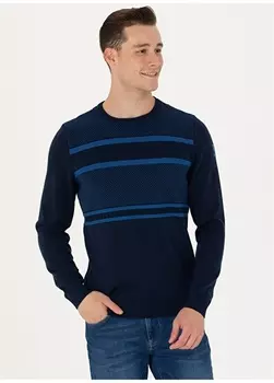 Мужской свитер узкого кроя темно-синего цвета с круглым вырезом U.S. Polo Assn.
