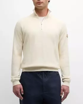 Мужской свитер в рубчик из хлопка и кашемира Moncler, цвет Natural