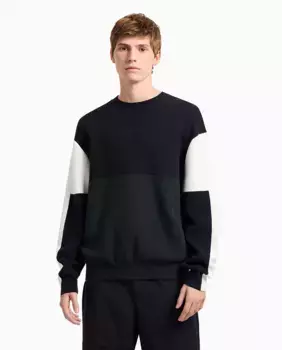 Мужской свитер в стиле колор-блок с круглым вырезом Armani Exchange, тёмно-синий