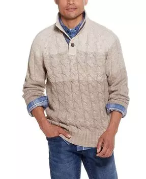 Мужской свитер вязанной вязки с воротником на пуговицах и пуговицами омбре Weatherproof Vintage, тан/бежевый
