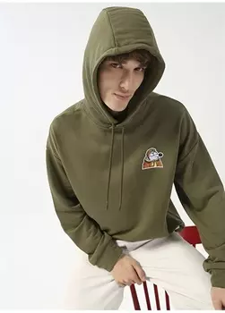 Мужской свитшот цвета хаки оверсайз с круглым вырезом Boyner