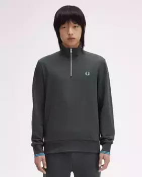 Мужской свитшот на молнии и окантовке Fred Perry, темно-зеленый