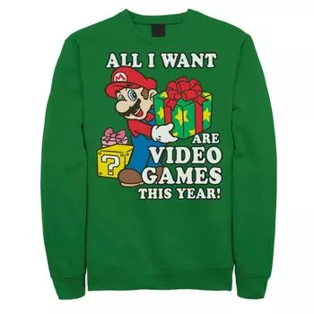 Мужской свитшот Nintendo Super Mario I Want Video Games Present Licensed Character