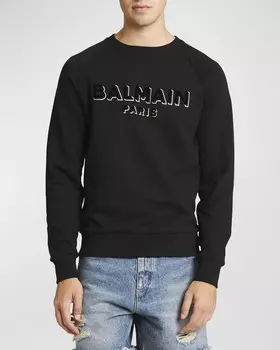 Мужской свитшот с флокированным логотипом из фольги Balmain, цвет Black Multi
