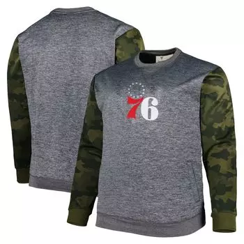 Мужской свитшот с камуфляжной прошивкой и фирменным логотипом Heather Charcoal Philadelphia 76ers Big & Tall Fanatics
