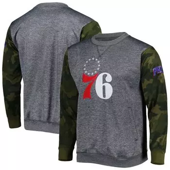 Мужской свитшот с камуфляжной прошивкой и фирменным логотипом Heather Charcoal Philadelphia 76ers Fanatics
